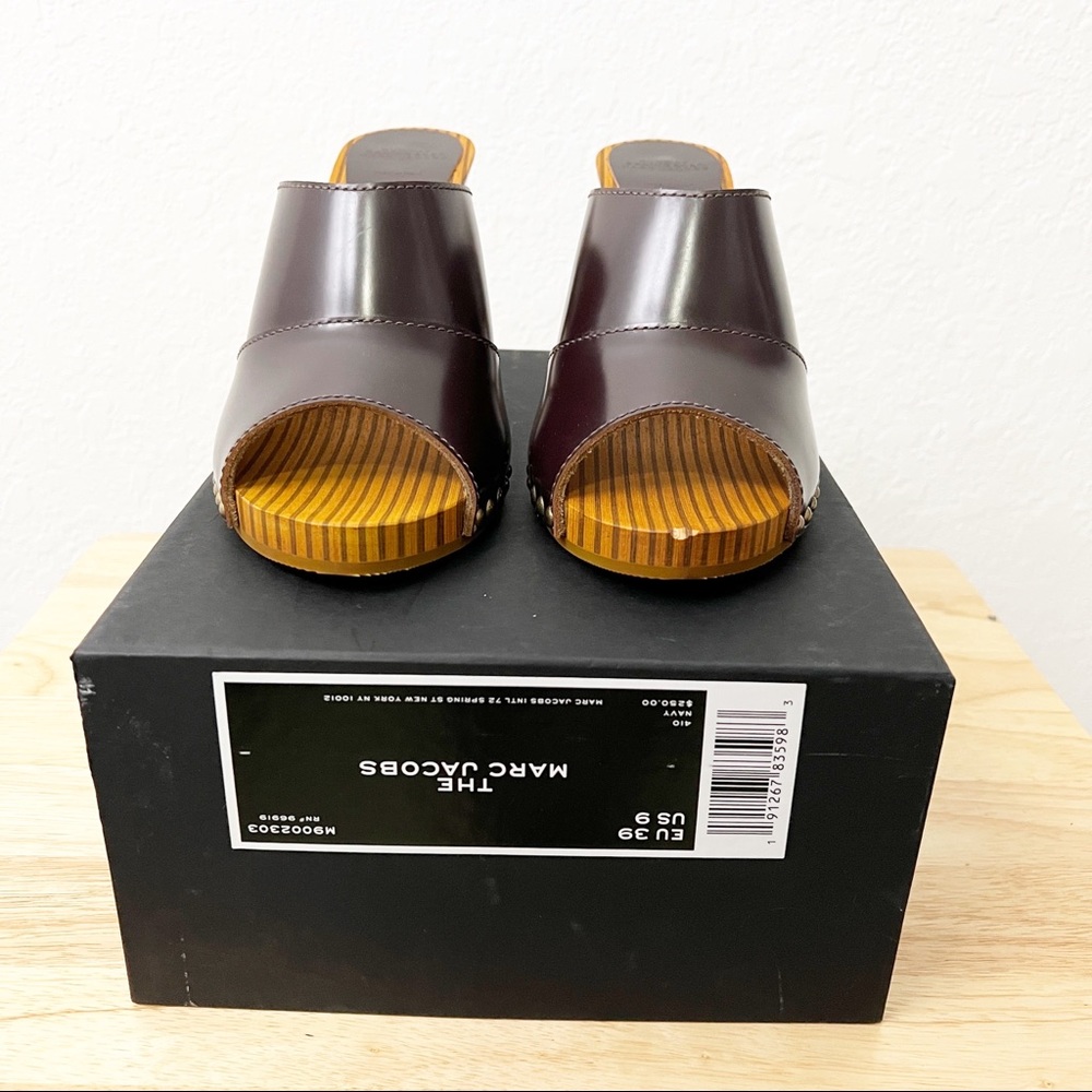 Marc Jacobs Runway Leather Wood Heel Clogs 39 - Picture 9 of 12